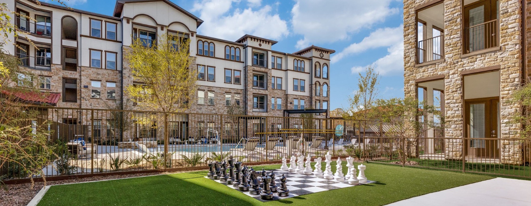 Spacious courtyard with massive chessboard